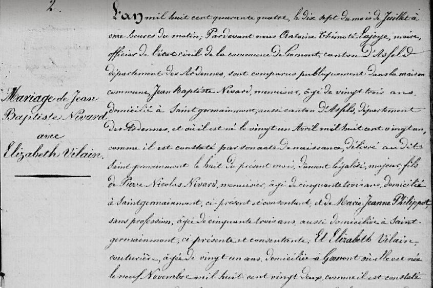 Mariage Jean Baptiste Nivard Elizabeth Vilain 1.jpg